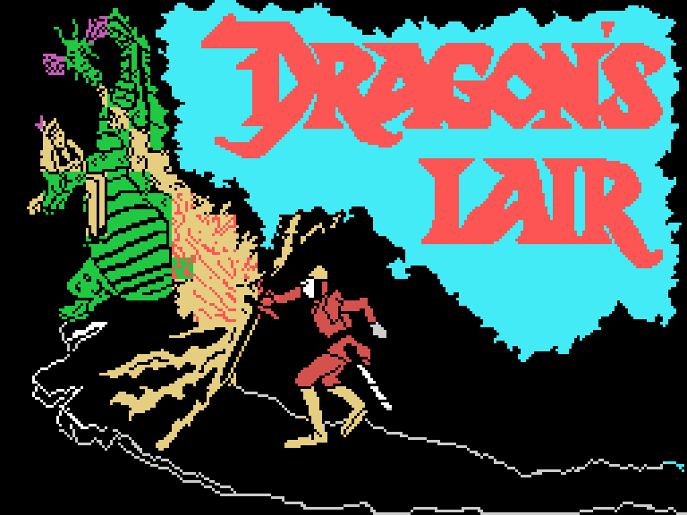 The Dragon's Lair title screen on the Tatung Einstein, drawn from the disc's decrypted data