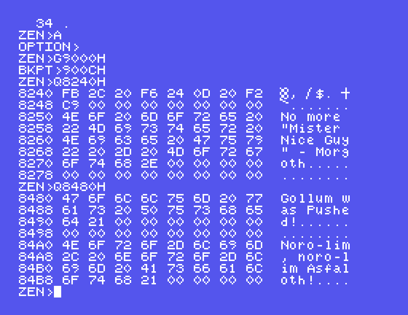 ZEN showing the three answers in decrypted memory