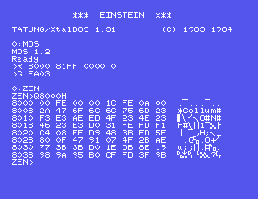 ZEN's Query command showing the boot sector in memory at 8000