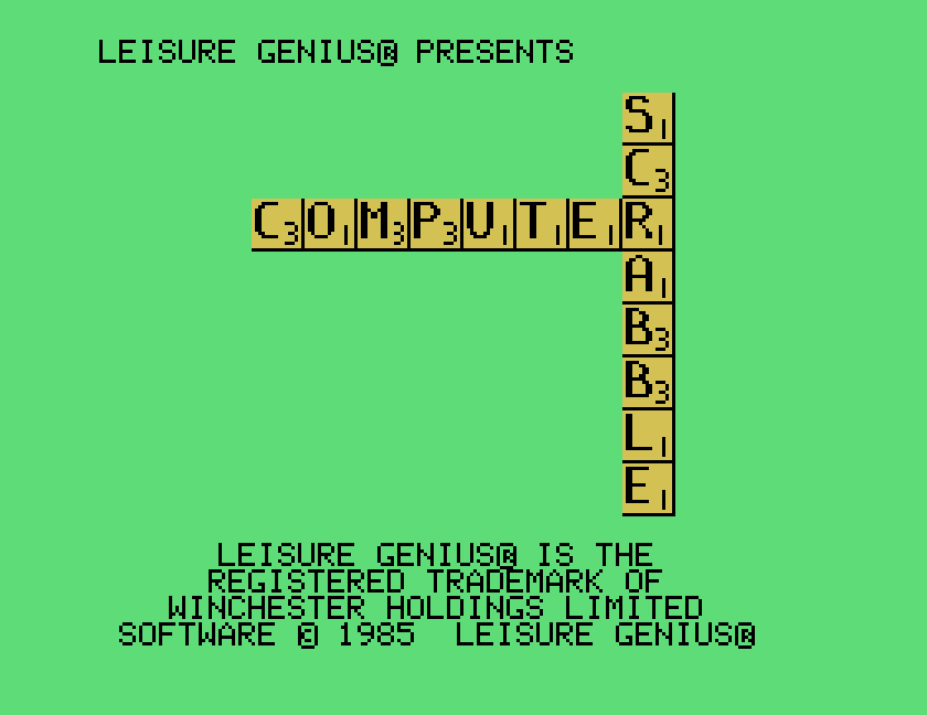 Computer Scrabble title screen on the Tatung Einstein