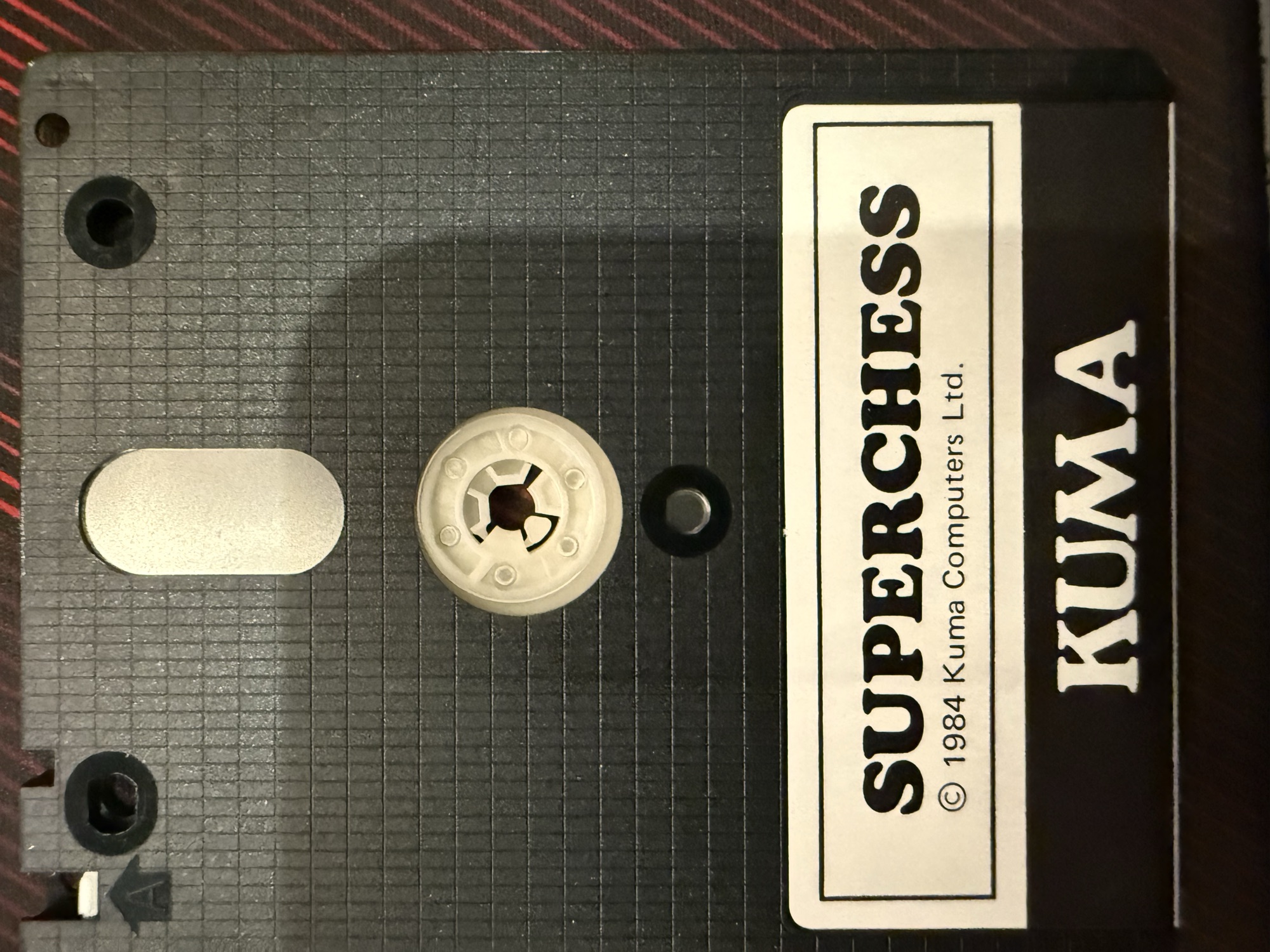 Side A of the disc: Superchess, (C) 1984 Kuma Computers Ltd.
