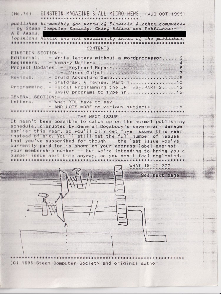The first page of Einstein Magazine and All Micro News No. 76, August to October 1995
