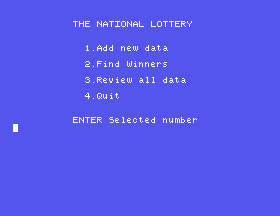 The menu of LOTWIN, Ted Cawkwell's National Lottery program