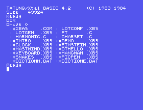 The disc directory, with LOTCOMP, LOTGEN and the three C files beside Xtal BASIC