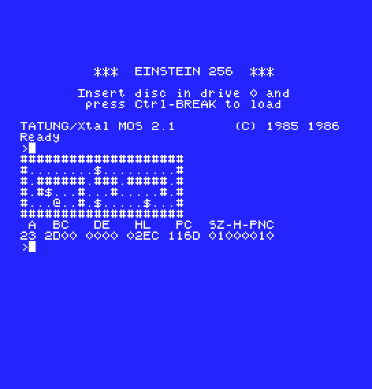 Level 1's map of hashes, dots, dollars and an at sign drawn under the MOS prompt