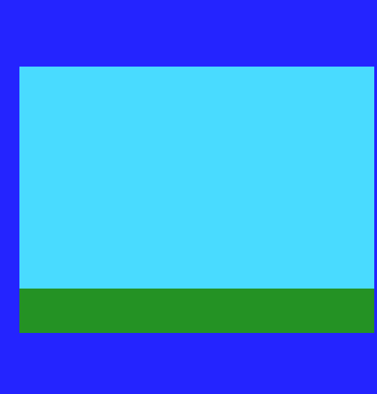 Screen 1: cyan sky over dark green ground