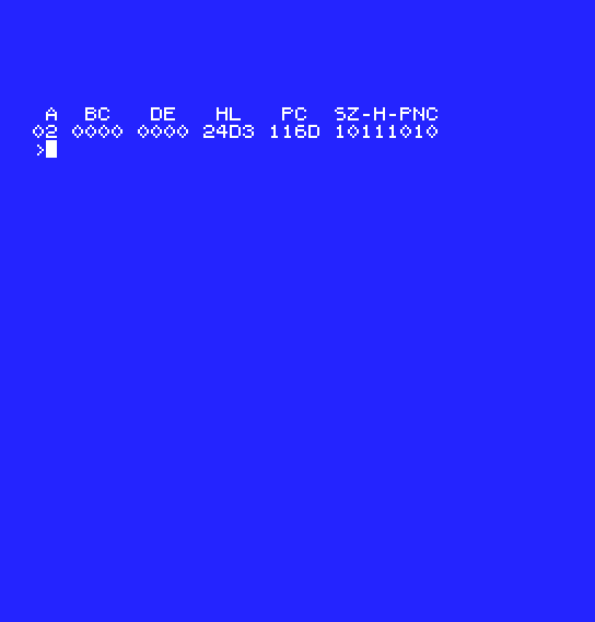 MOS's screen after the game: the register display and the prompt