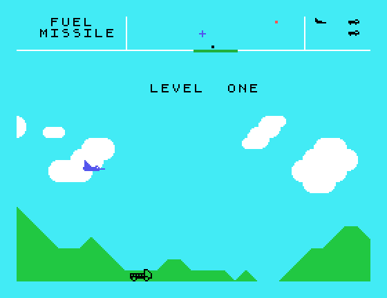 Time Bandits running: the ship flies over green hills that scroll smoothly, with white clouds moving more slowly behind