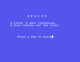 The title screen of BEACON, the adventure the primer builds