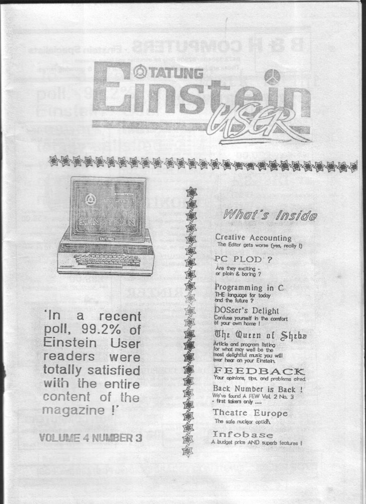 The front cover of Tatung Einstein User Volume 4 Number 3