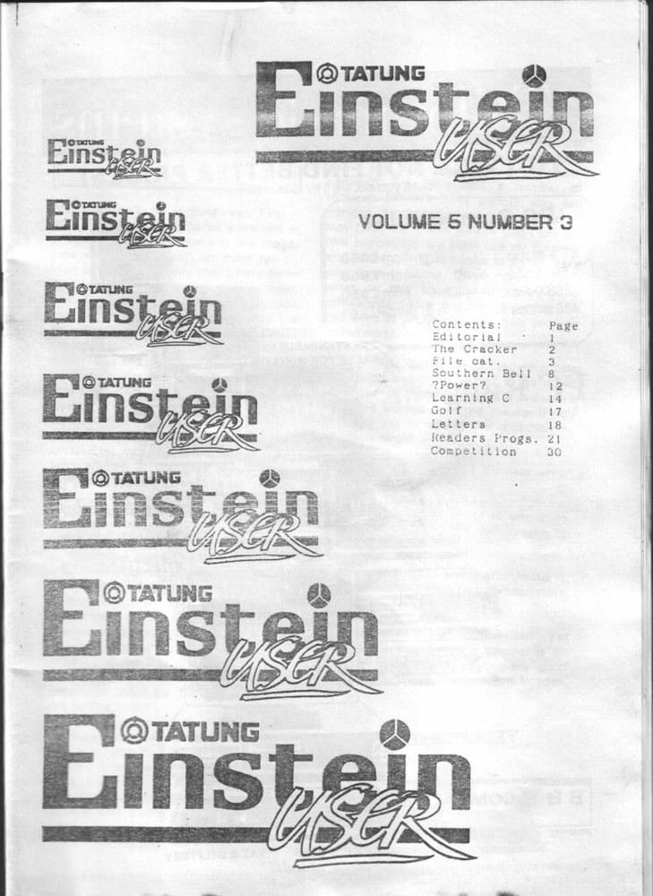 The front cover of Tatung Einstein User Volume 5 Number 3
