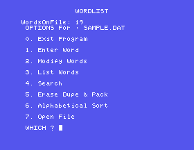 The WORDLIST menu
