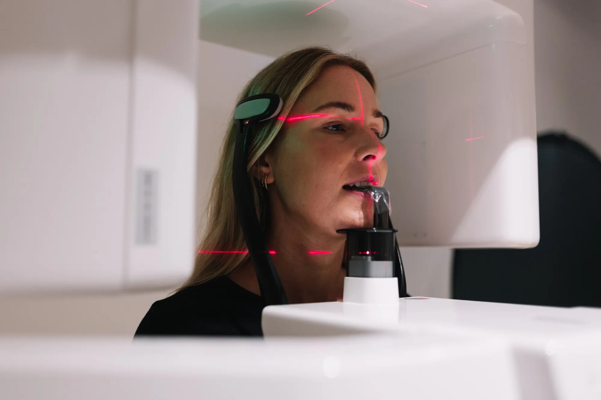A patient having a dental scan