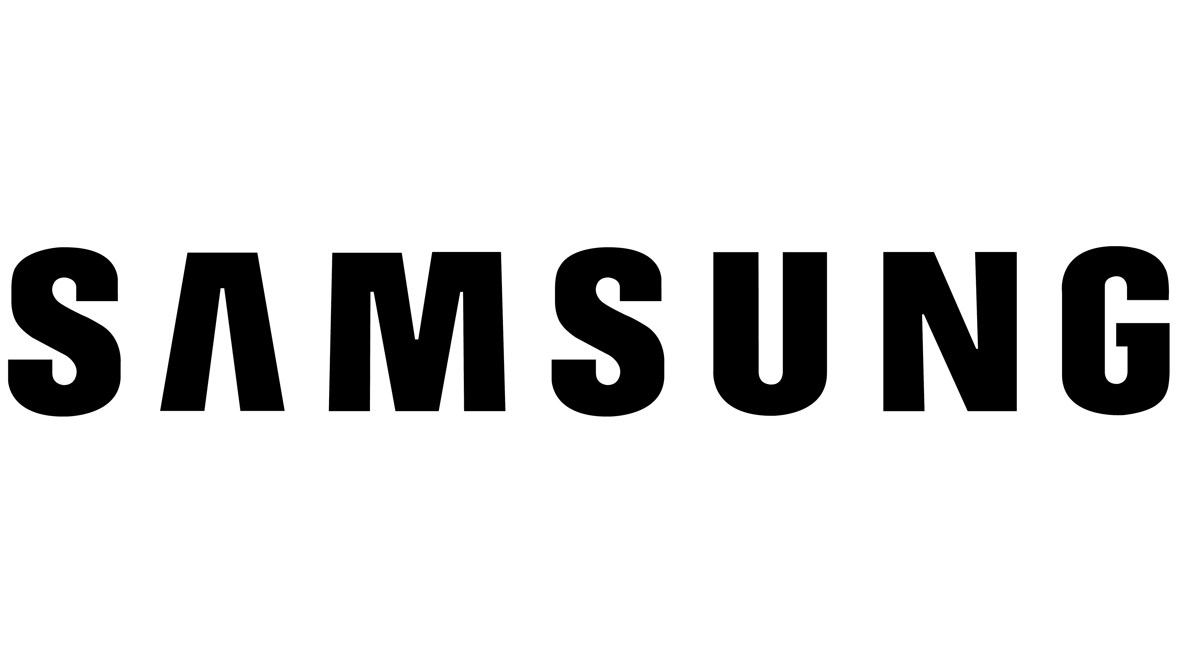 Samsung logo with stylized blue text on a white background.