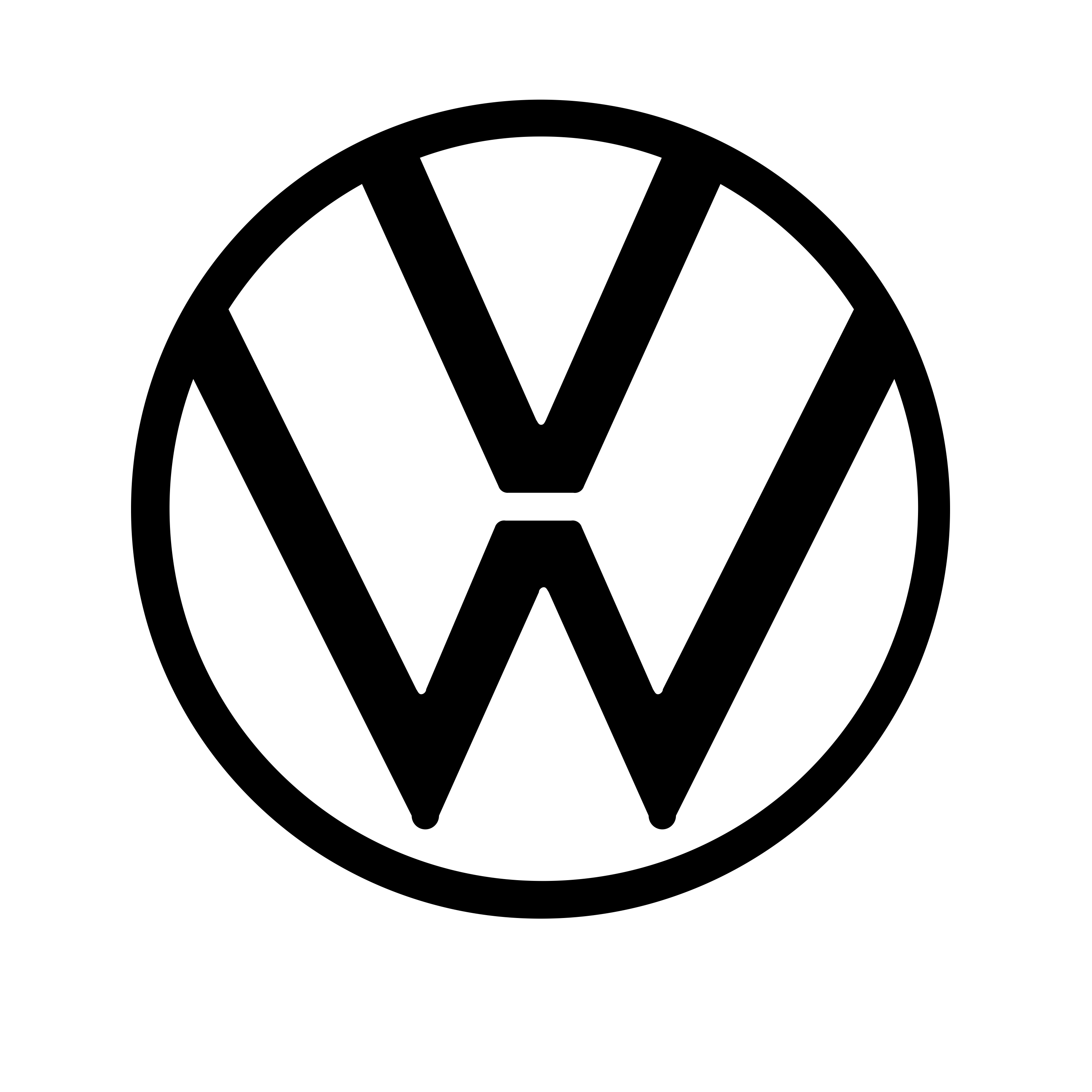 Black and white Volkswagen logo with a stylized V over W inside a circle.