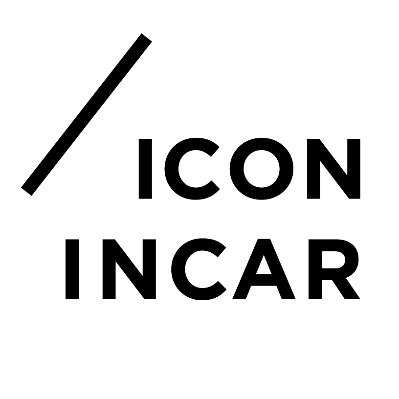 Black outlined house roof shape with the text ICON INCAR inside on white background.