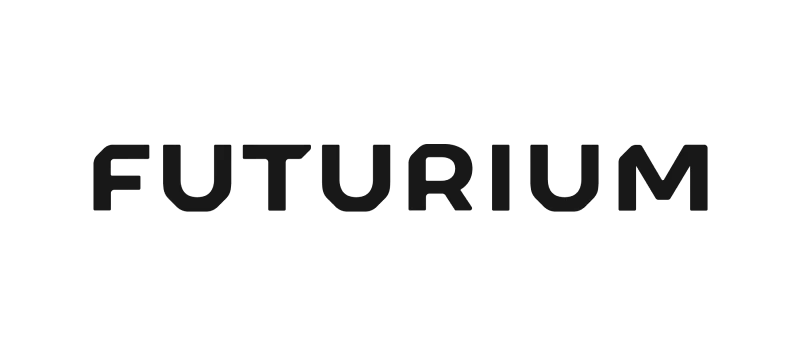 FUTURIUM wordmark in bold, pixelated black font on black background.