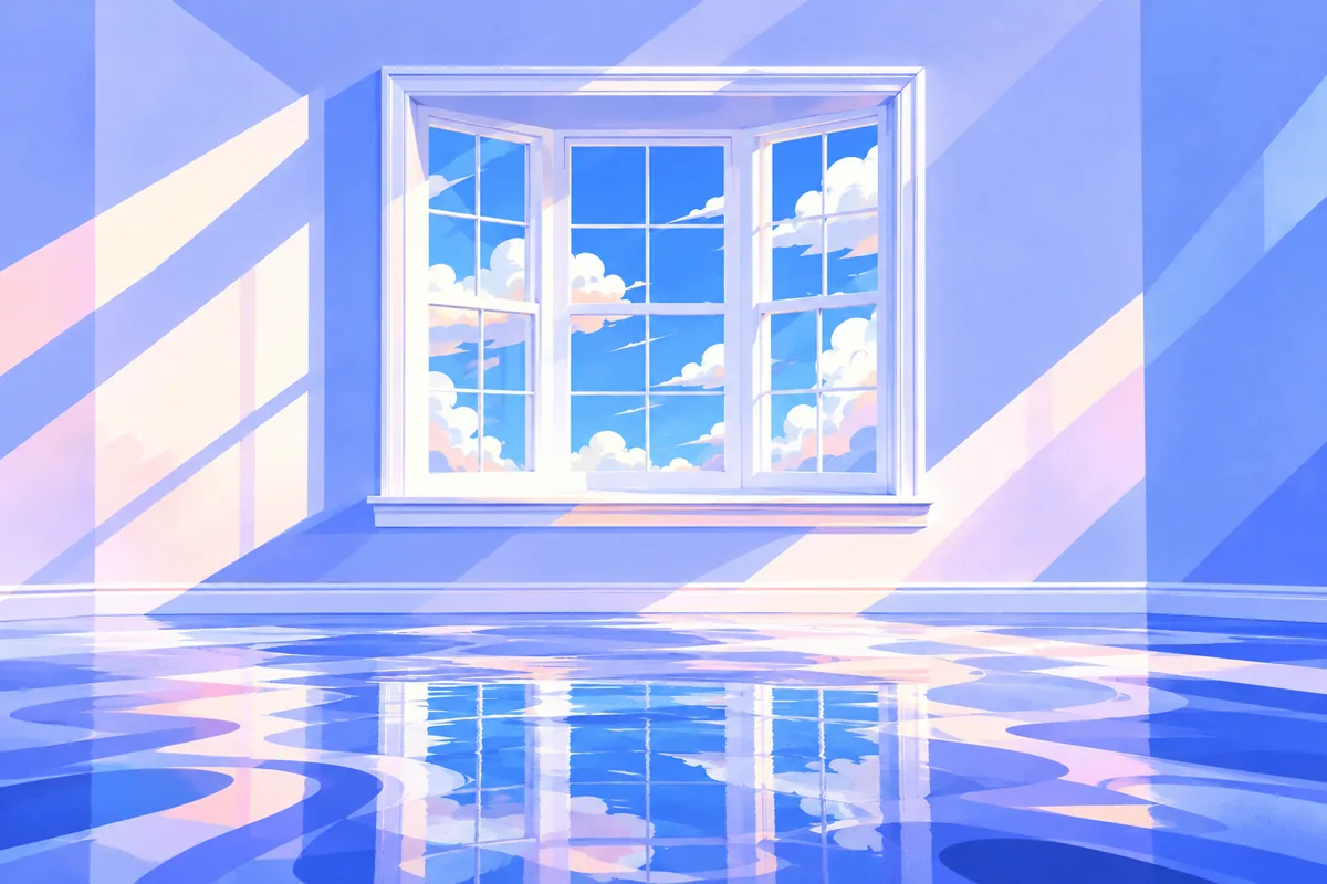 Illustration of a bright window reflected on a polished floor