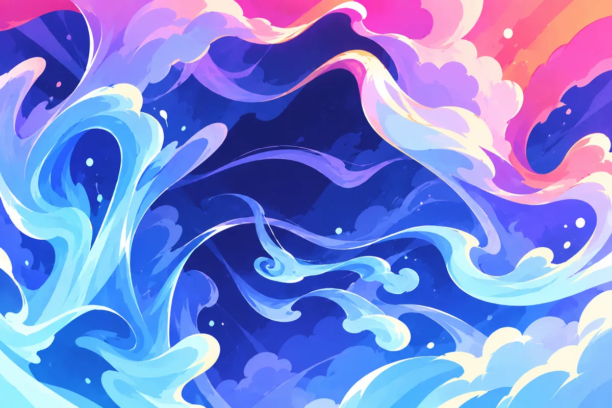 Abstract illustration of swirling blue and pink waves