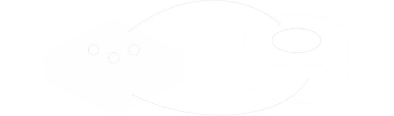 Minimalist line drawing of a human face in profile facing right, enclosed by an oval shape containing three small circles and three arrow-like lines.