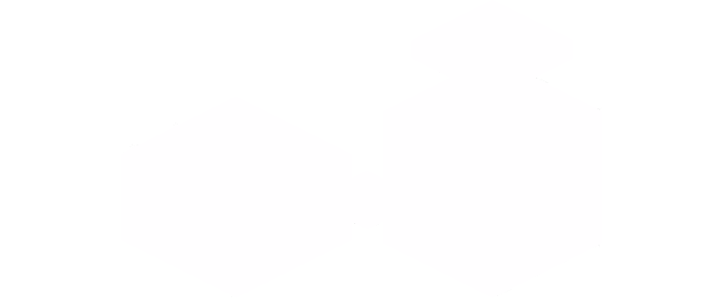 A pair of hexagonal white speech bubbles on a black background, connected by a small bridge between them.