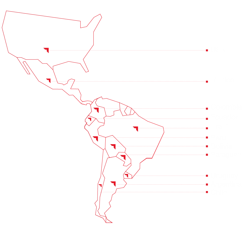 Mapa de cobertura de AcuraFlow en Latinoamérica