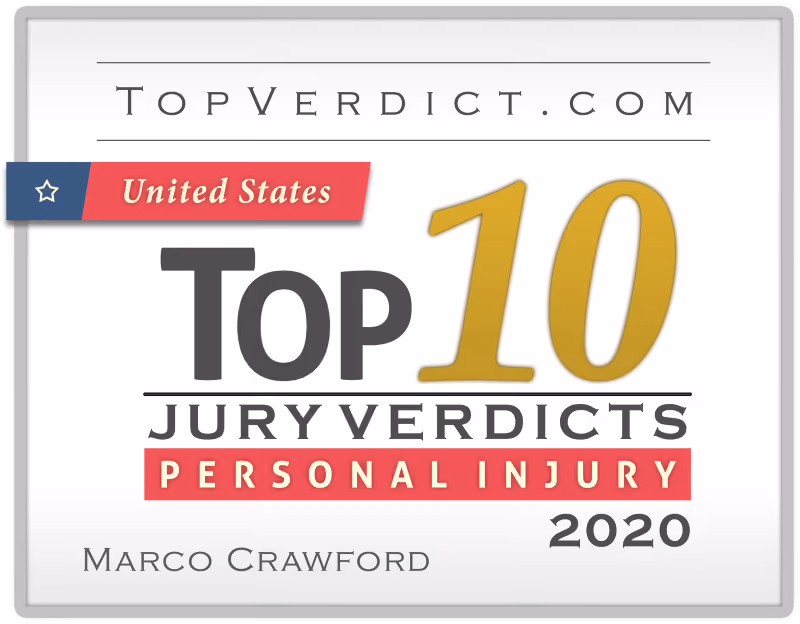 Top 10 jury verdicts personal injury United States 2020 Marco Crawford award