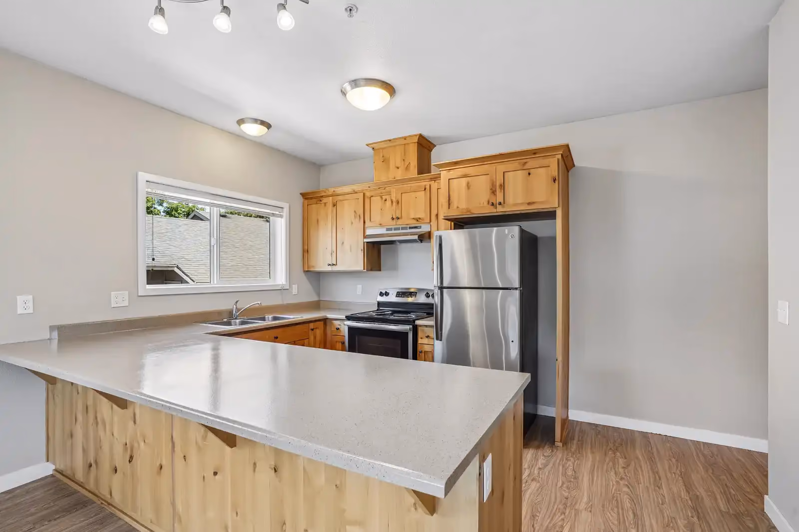 Kitchen with wood cabinets