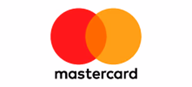 Mastercard logo with overlapping red and orange circles above the word 'mastercard'.