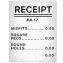 A minimalistic receipt showing credits and debits, with all values at 0.00.
