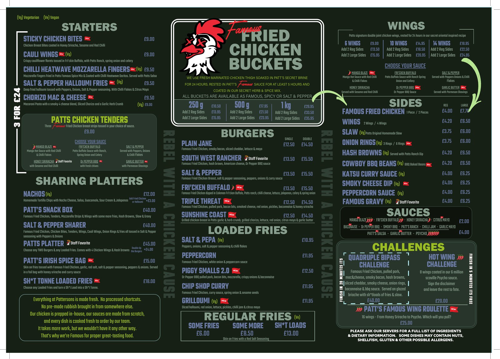 Preview of the Pattersons Gradwell Street main food menu