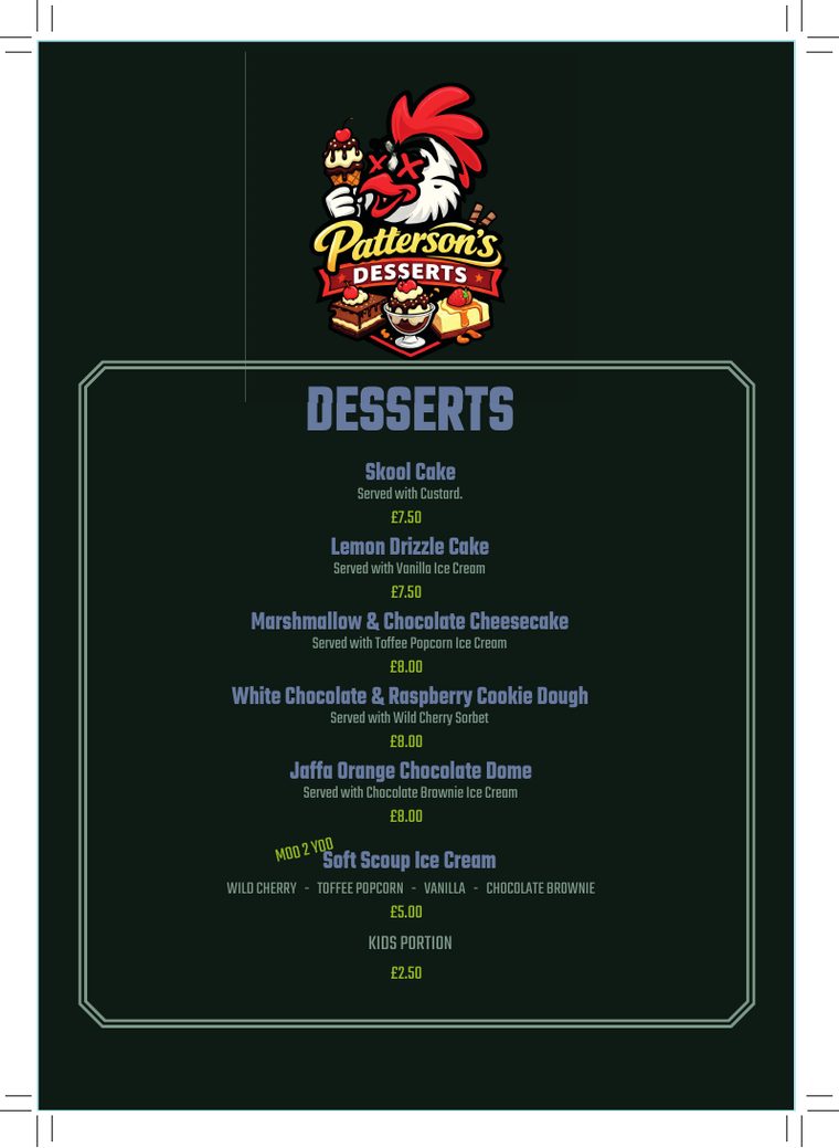 Preview of the Pattersons Gradwell Street desserts menu