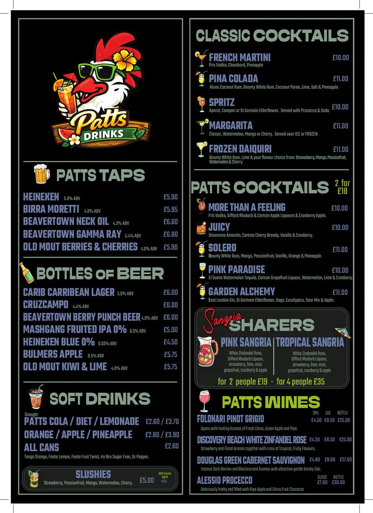 Preview of the Pattersons Gradwell Street drinks menu