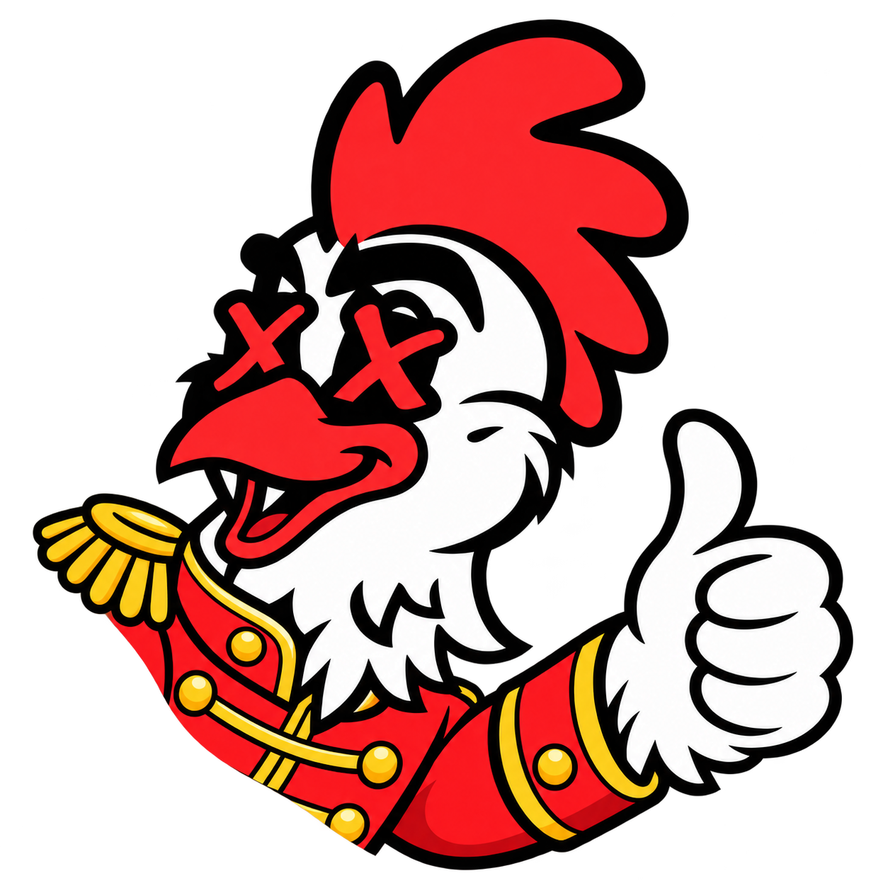 The Patts chicken gives a thumbs-up