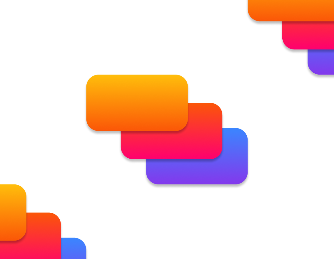 Abstract 3D illustration of stacked orange, red and blue rounded squares
