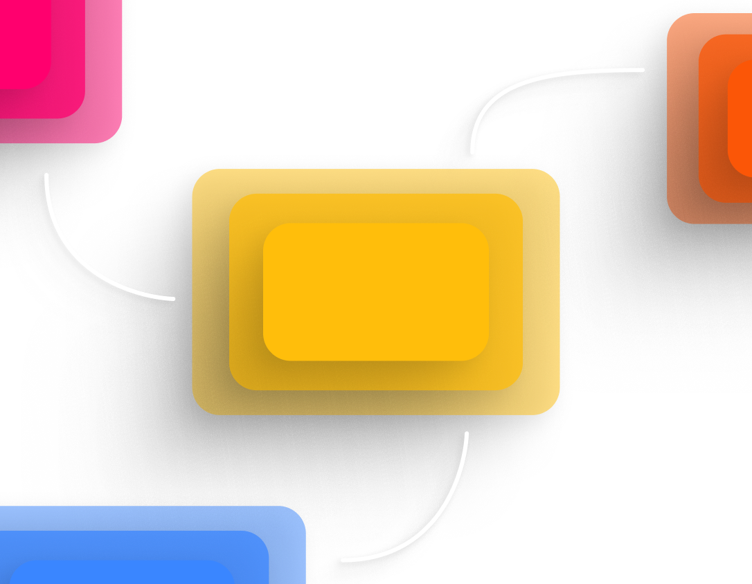 Abstract 3D illustration of layered yellow and orange rounded squares