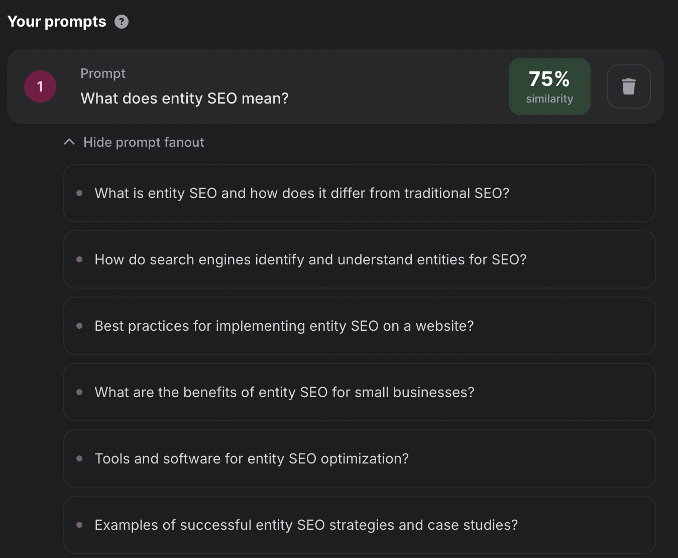 SUBJCT expanding a prompt into related questions for an article