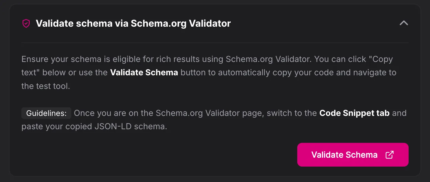 SUBJCT prompt to validate generated schema via the Schema.org Validator