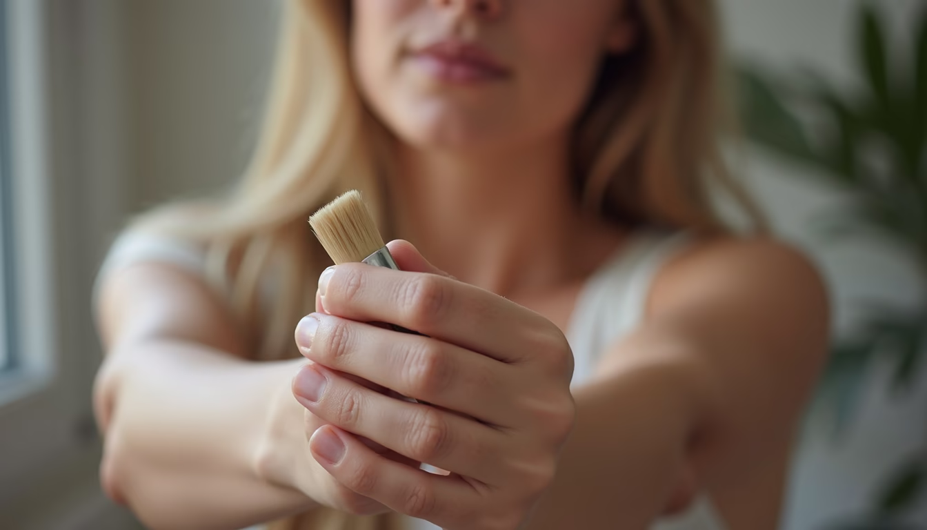 Close-up view of a person gently brushing their arm with a dry brush