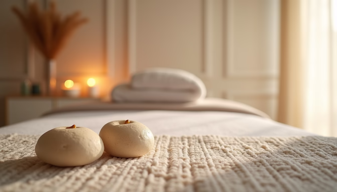Eye-level view of a calm spa room prepared for lymphatic massage therapy
