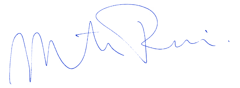 Een handtekening van Maarten Bennis in blauwe inkt op een zwarte achtergrond.