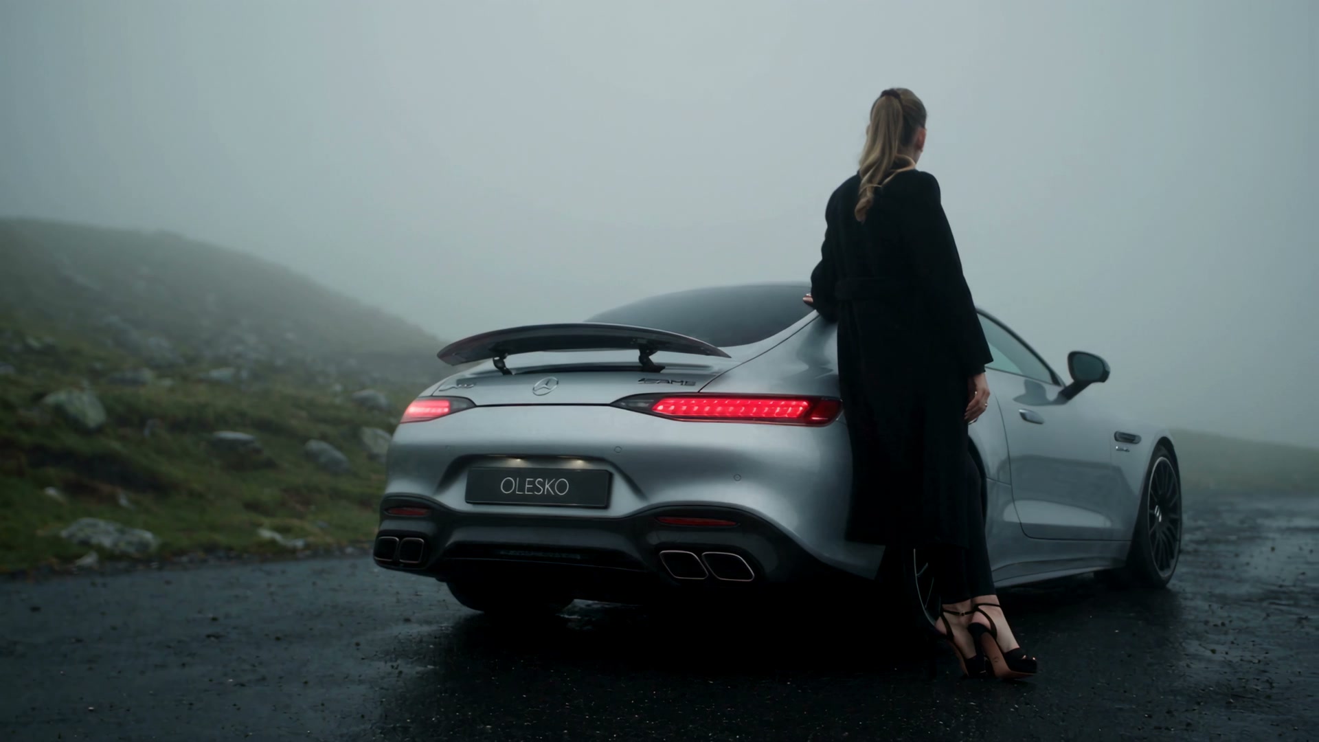 Silver Mercedes-AMG GT in Highland fog