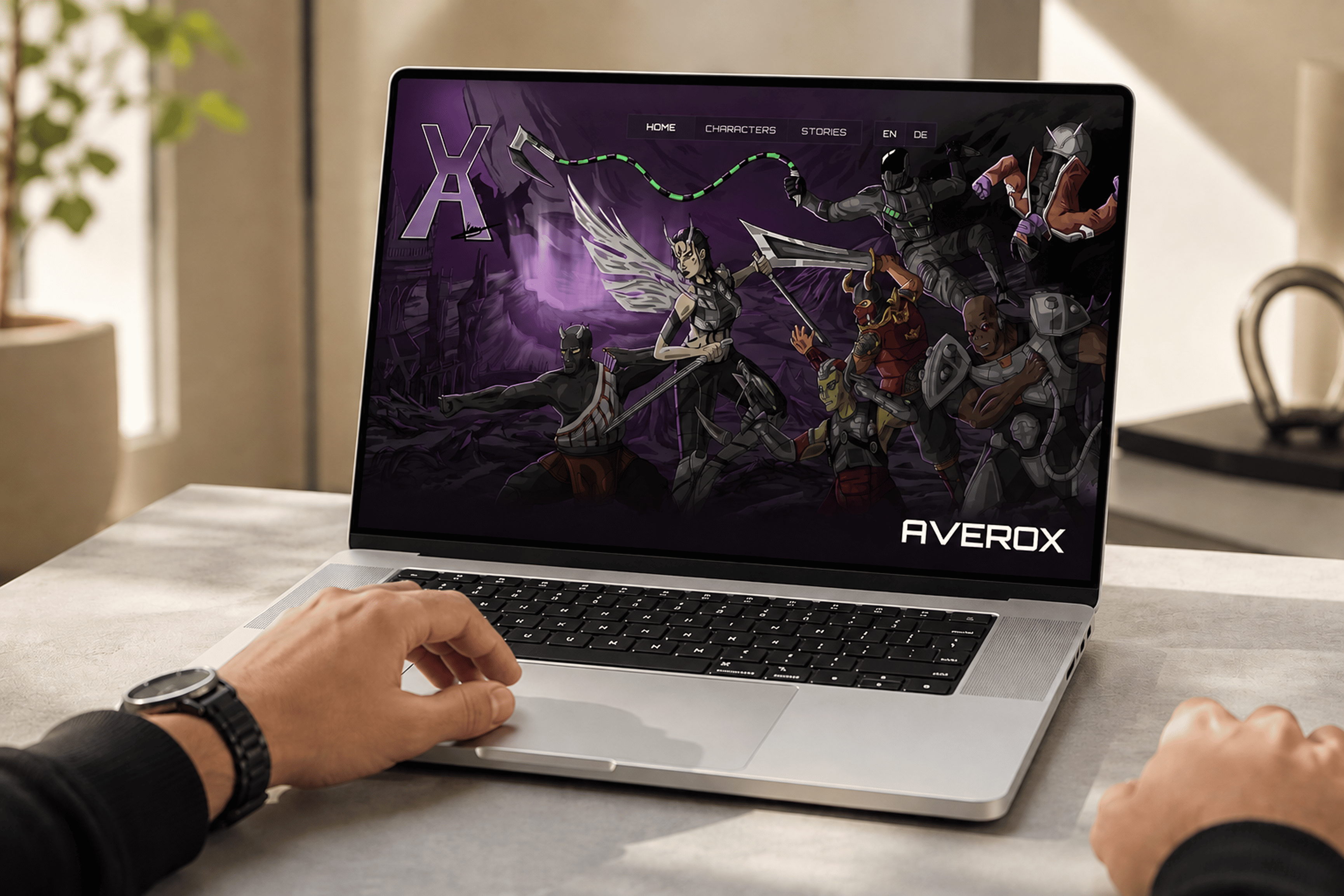 Averox Website auf Laptop in heller Desktop-Szene