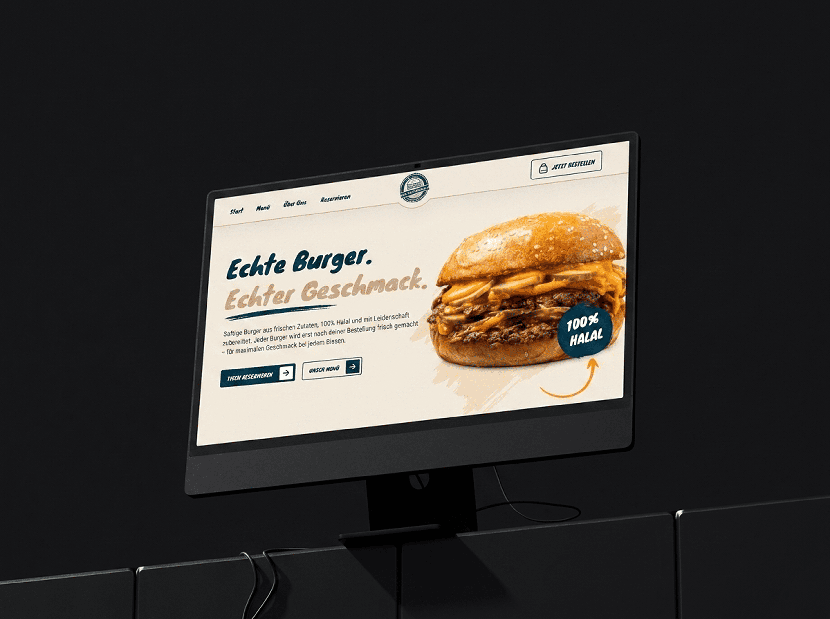 Higgis Burger Website auf Monitor in dunkler Mockup-Szene