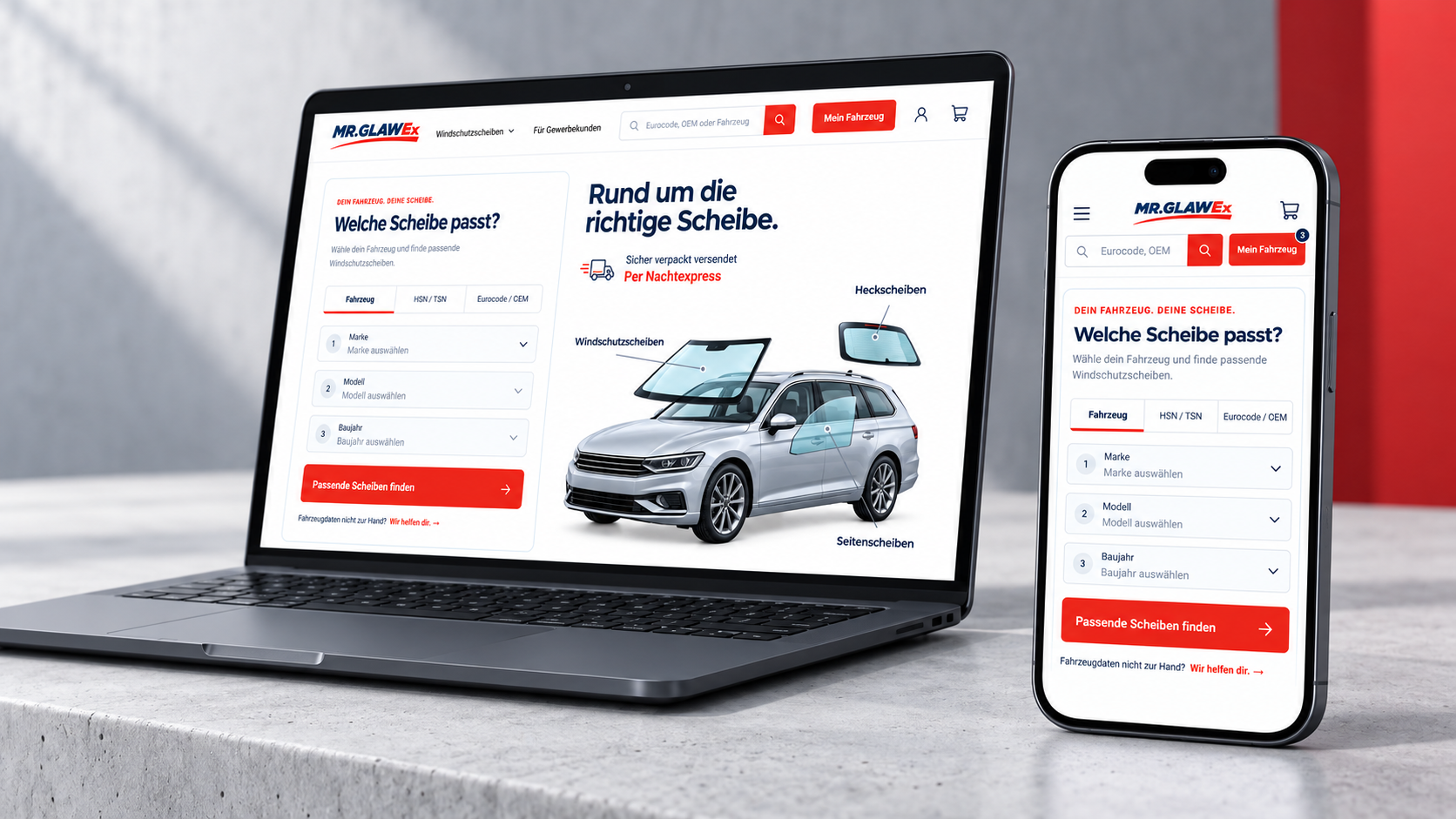Mr. Glawex – individueller Autoglas-Shop mit Custom-API-Schnittstelle