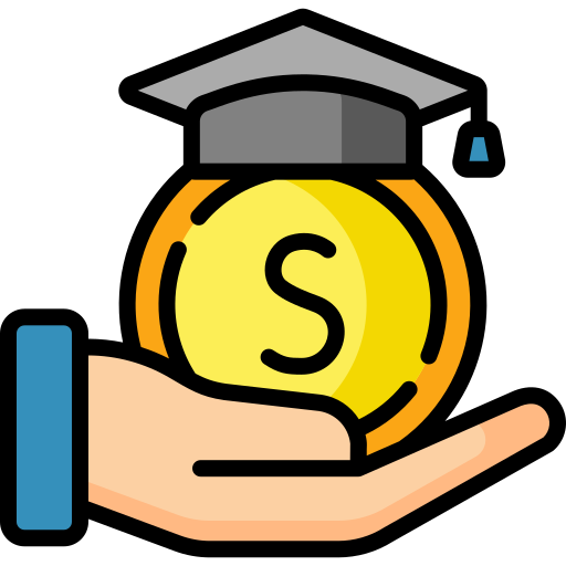 Hand holding a coin with an S on it wearing a graduation cap symbolizing scholarship or education funding.
