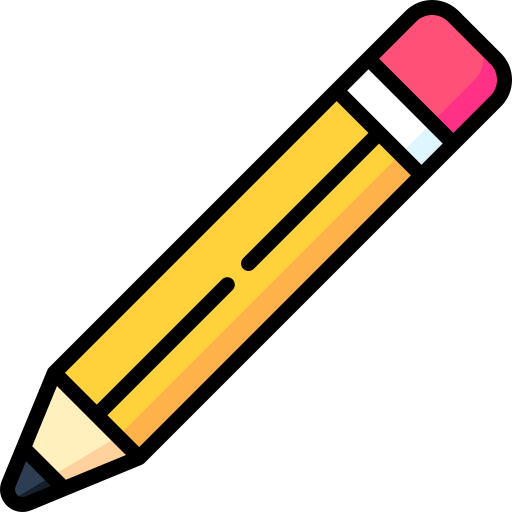 Yellow pencil with pink eraser and black tip on a transparent background.