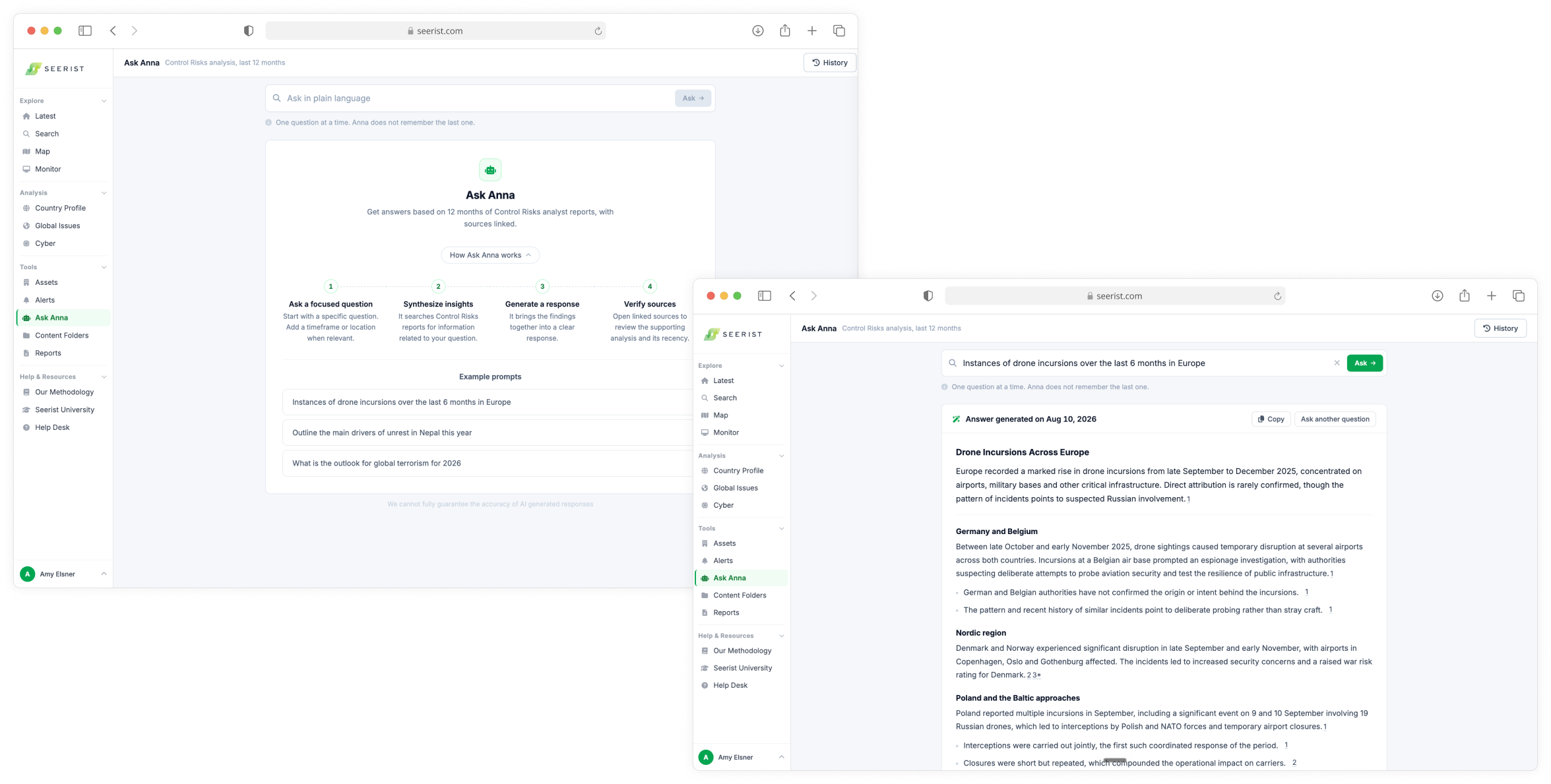 Ask Anna landing and answer screens side by side