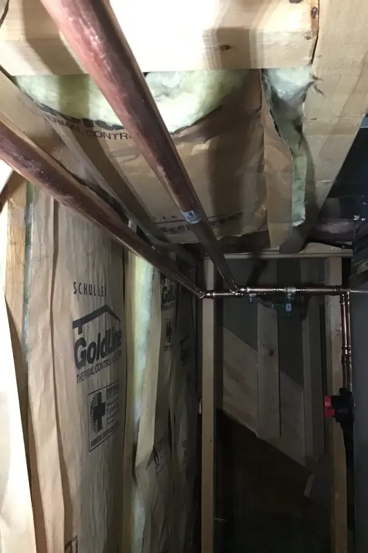 Copper piping in a house.