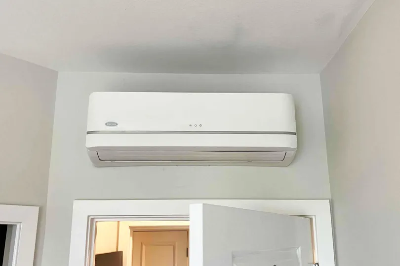 A ductless minisplit on a wall.